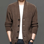 Button Up V-Neck Cardigan // Brown (XL)