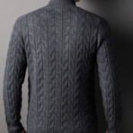 Button Up Cardigan Knitt Mock Neck Cardigan // Gray (M)