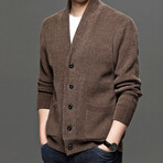 Button Up V-Neck Cardigan // Brown (XL)