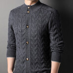 Button Up Cardigan Knitt Mock Neck Cardigan // Gray (3XL)