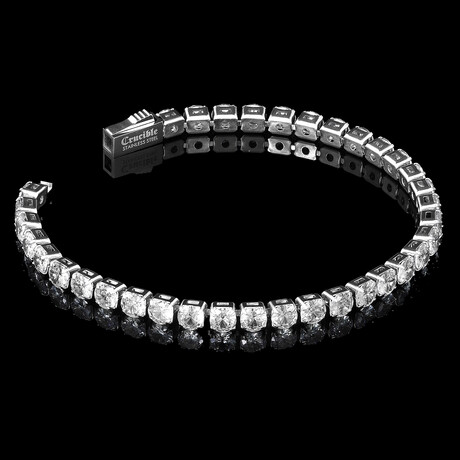 Polished Stainless Steel Cubic Zirconia Tennis Bracelet (7 Inch)