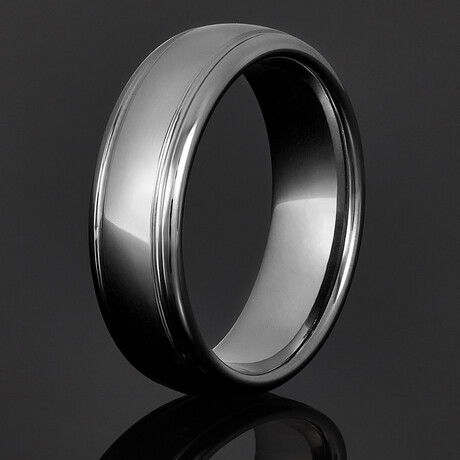 Grooved Edges Polished Tungsten Carbide Band Ring // 7mm (Size 6)