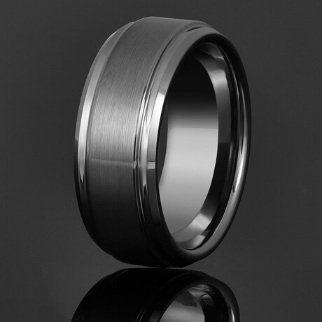 Ridged Edge Brushed & Polished Tungsten Carbide Band Ring // 9mm (Size 6)