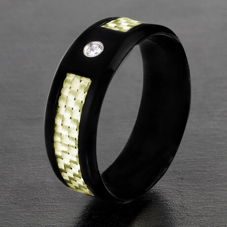 Yellow Carbon Fiber Black Plated Stainless Steel Band Ring // 8mm (Size 8)