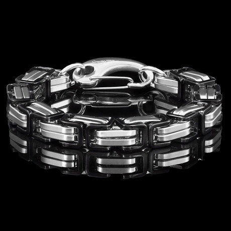 Black and Silver Plated Stainless Steel Byzantine Chain Bracelet (9 Inch)