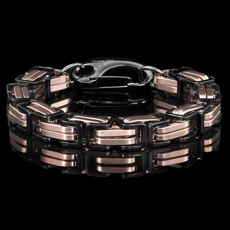 Black and Rose Gold Plated Stainless Steel Byzantine Chain Bracelet (9 Inch)