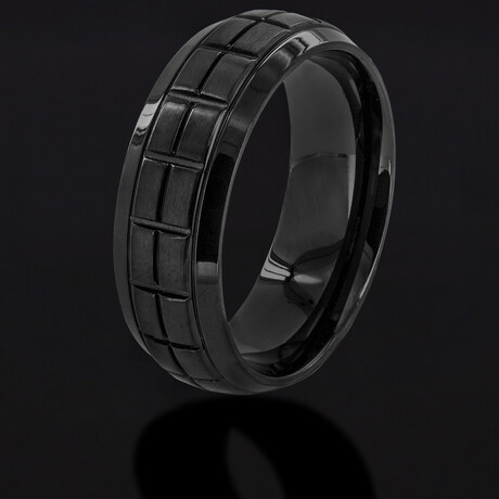 Textured Grooved Black Plated Stainless Steel Domed Band Ring // 8mm (Size 8)
