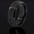 Textured Grooved Black Plated Stainless Steel Domed Band Ring // 8mm (Size 8)