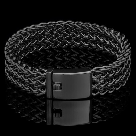 Black Plated Stainless Steel Three Row Franco Bracelet (9 Inch)