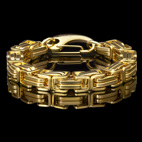 Gold Plated Stainless Steel Byzantine Chain Bracelet (9 Inch)