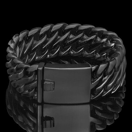 Black Plated Stainless Steel Fancy Wide Curb Link Bracelet (8.5 Inch)