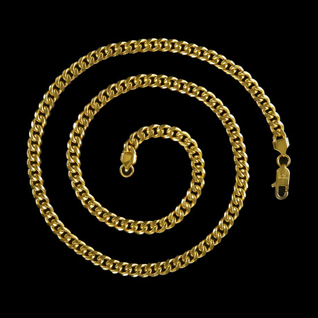 Gold Plated Stainless Steel 7mm Rounded Curb Chain Necklace // 26"