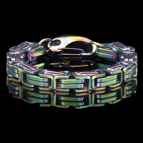 Iridescent Plated Stainless Steel Byzantine Chain Bracelet (9 Inch)