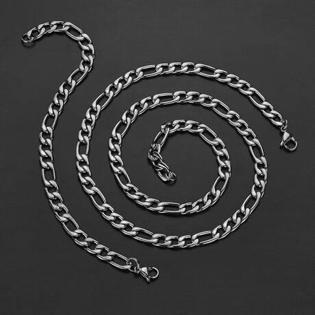 Black Plated Stainless Steel Figaro Chain Set // Bracelet + Necklace Set // 8.25" + 24"