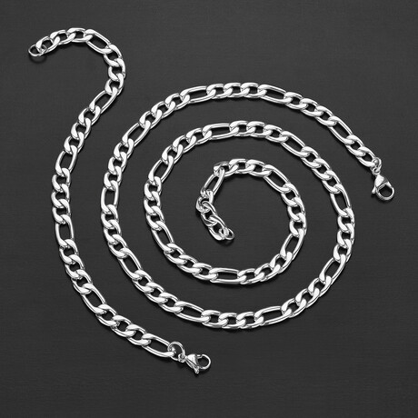 Polished Stainless Steel Figaro Chain Set // Bracelet + Necklace Set // 8.25" + 24"