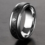 Bezel Set Cubic Zirconia Carbon Fiber Overlay Stainless Steel Band Ring // 8mm (Size 8)