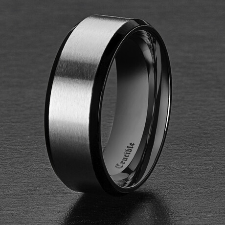 Brushed and Polished Black Plated Two Tone Titanium Band Ring // 8mm (Size 7)