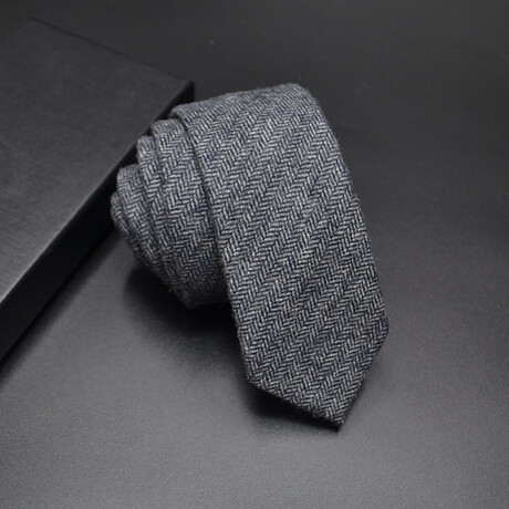 Cotton Neck Ties // Herringbone Pattern Medium Gray