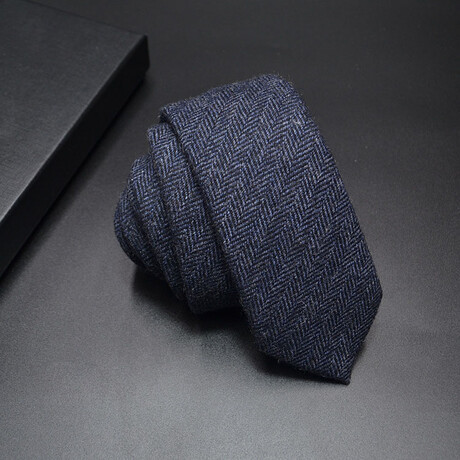 Cotton Neck Ties // Herringbone Pattern Dark Blue