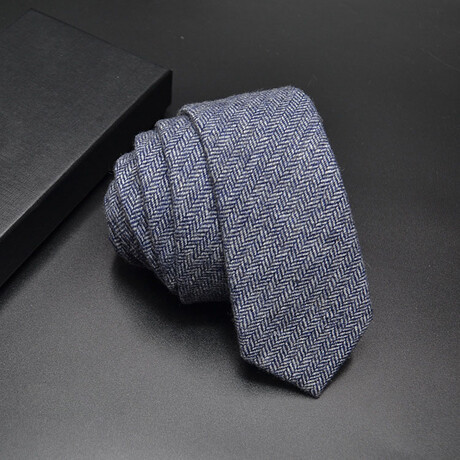 Cotton Neck Ties // Herringbone Pattern Blue