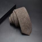 Cotton Neck Ties // Herringbone Pattern Medium Brown