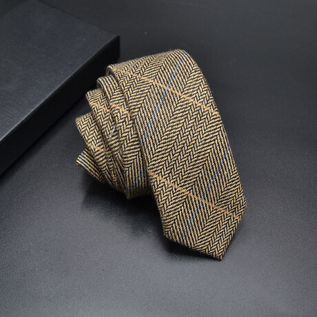 Cotton Neck Ties // Herringbone Pattern Yellow with Orange and Blue Lines