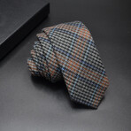 Cotton Neck Ties // Plaid Nailhead Pattern Blue + Gray + Orange