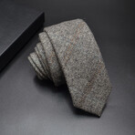 Cotton Neck Ties // Herringbone Pattern Brown with Orange Stripes