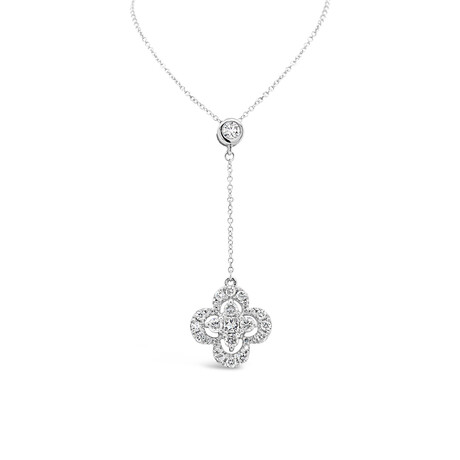 18k White Gold Clover Dangle Lariat Stlye Pendant Necklace // 18" // New