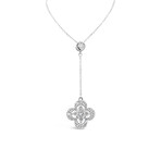 18k White Gold Clover Dangle Lariat Stlye Pendant Necklace // 18" // New