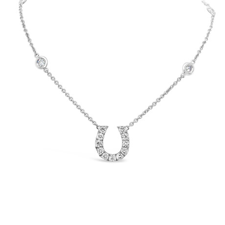 18k White Gold Lucky Horseshoe Necklace // 18" // New