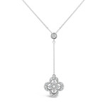 18k White Gold Clover Dangle Lariat Stlye Pendant Necklace // 18" // New