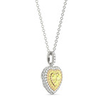 18k White Gold Fancy Yellow Heart Halo Cluster Pendant Necklace // 18" // New