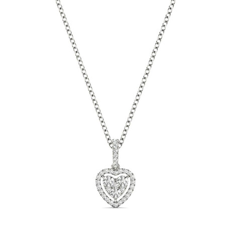 18k White Gold Mini Float Heart Halo Cluster Pendant Necklace // 18" // New