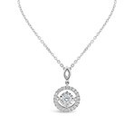 18k White Gold Floating Round Halo Pendant Necklace // 18" // New