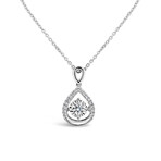 18k White Gold Floating Round in Open Pear Halo Pendant Necklace // 18" // New