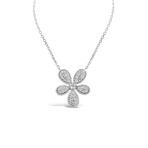 18k White Gold Flower Cluster Necklace // 18" // New