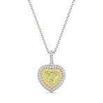 18k White Gold Fancy Yellow Heart Halo Cluster Pendant Necklace // 18" // New