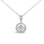 18k White Gold Floating Round Halo Pendant Necklace // 18" // New