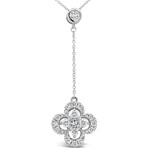 18k White Gold Clover Dangle Lariat Stlye Pendant Necklace // 18" // New