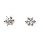 18k White Gold Pear + Round Flower Studs Earrings // New