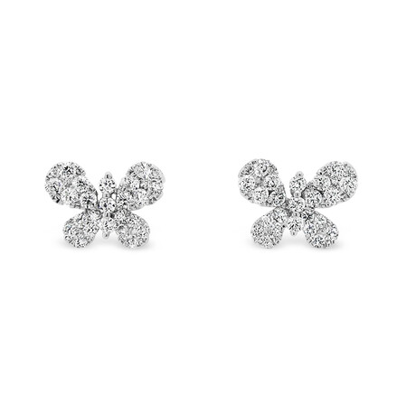 18k White Gold Butterfly Studs Earrings // New