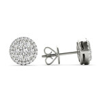 18k White Gold Round Halo Cluster Studs Earrings // New