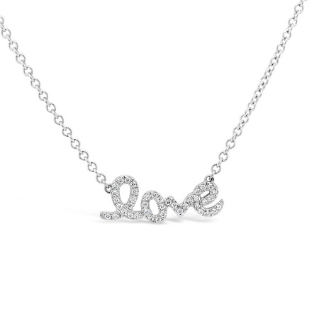 18k White Gold Petite Pavé Love Necklace // 18" // New