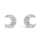 18k White Gold Half Moon Studs Earrings // New