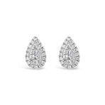 18k White Gold Pear Halo Cluster Studs Earrings // New