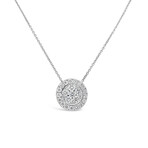 18k White Gold Two-Way Round Halo Illusion Pendant Necklace // 18" // New