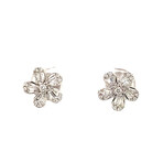 18k White Gold Tapered Baguette Flower Illusion Studs Earrings // New