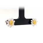 18k White Gold + 18k Yellow Gold Sunflower Fancy Yellow Studs Earrings // New