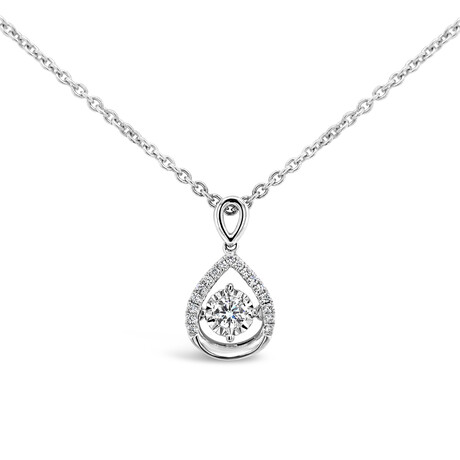 18k White Gold Floating Round in Open Pear Halo Pendant Necklace // 18" // New